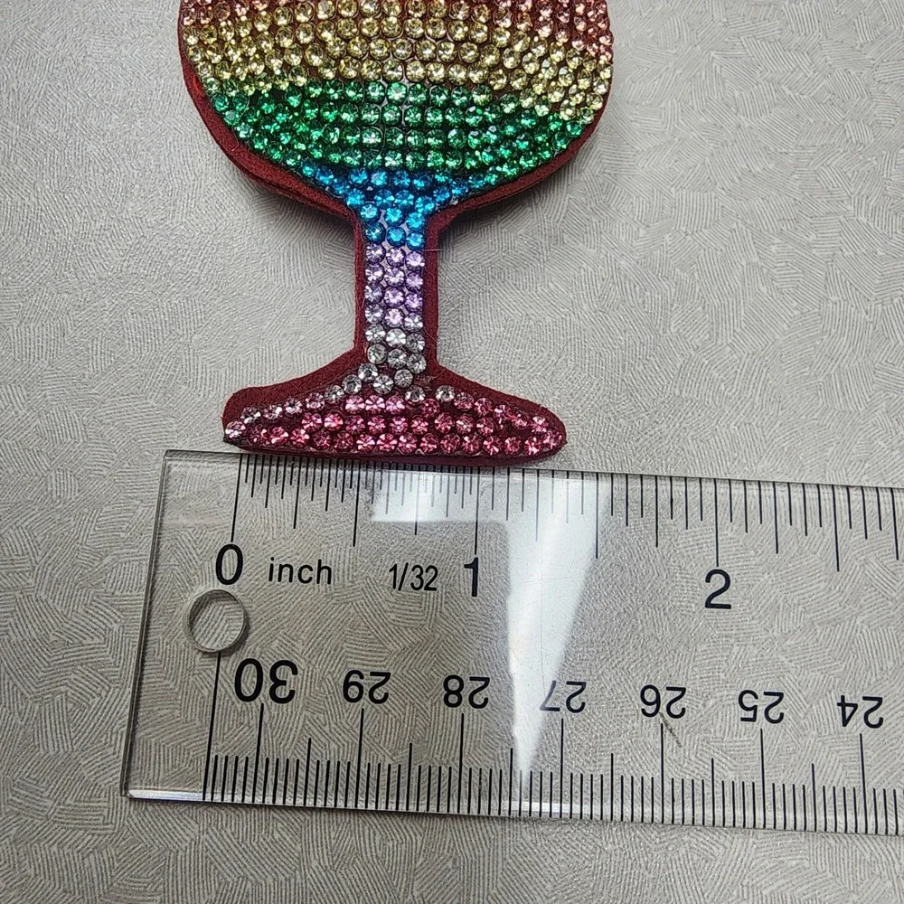 Mix Color Wine Glass Iconic Key Chain Rhinestones Tassle Clip & Key Ring 3D
